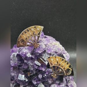 Damascene Fan-Shaped Earrings Sterling Silver